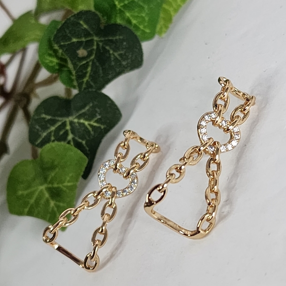 Gold and Zirconia Crystals Chain with Heart Earrings - Picture 1 of 6
